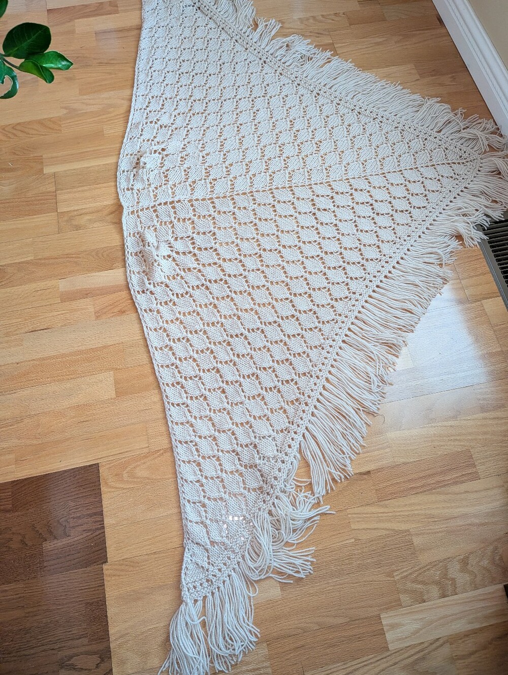 Cream Knitting Fringe Shawl Boho Wrap - Brand Length 71” inches